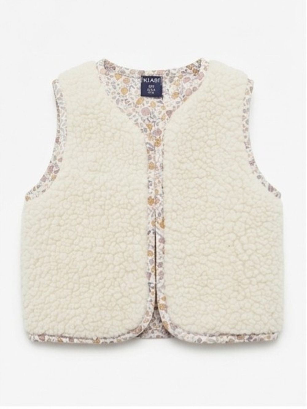 Cream Sherpa Vest with Floral Trim
